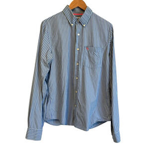 Abercrombie & Fitch Y2K Shirt Mens L Blue Stripe Button Down Preppy Moose Logo